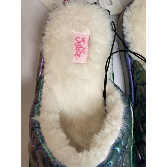 Justice Slip On Slippers Rainbow Mermaid Metallic Iridescent Size 2/3 - Picture 3 of 8